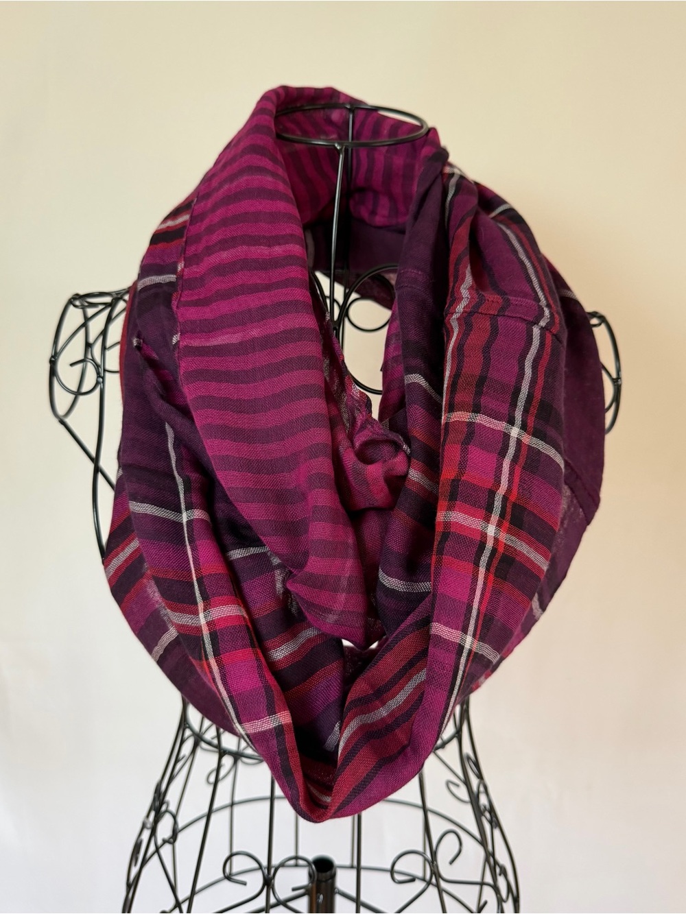 Women's Magenta Plaid Infinity Scarf